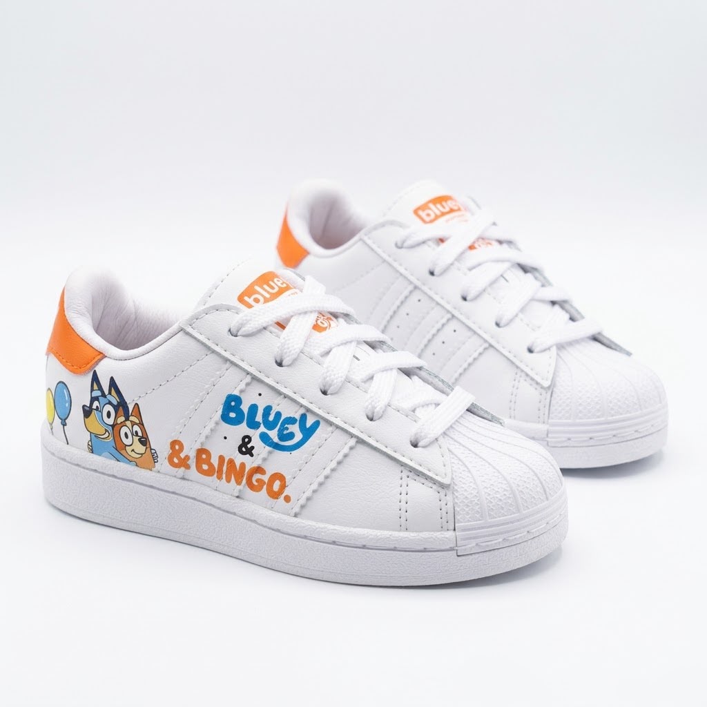 Superstar infantiles Bluey y Bingo blancos con detalles naranja
