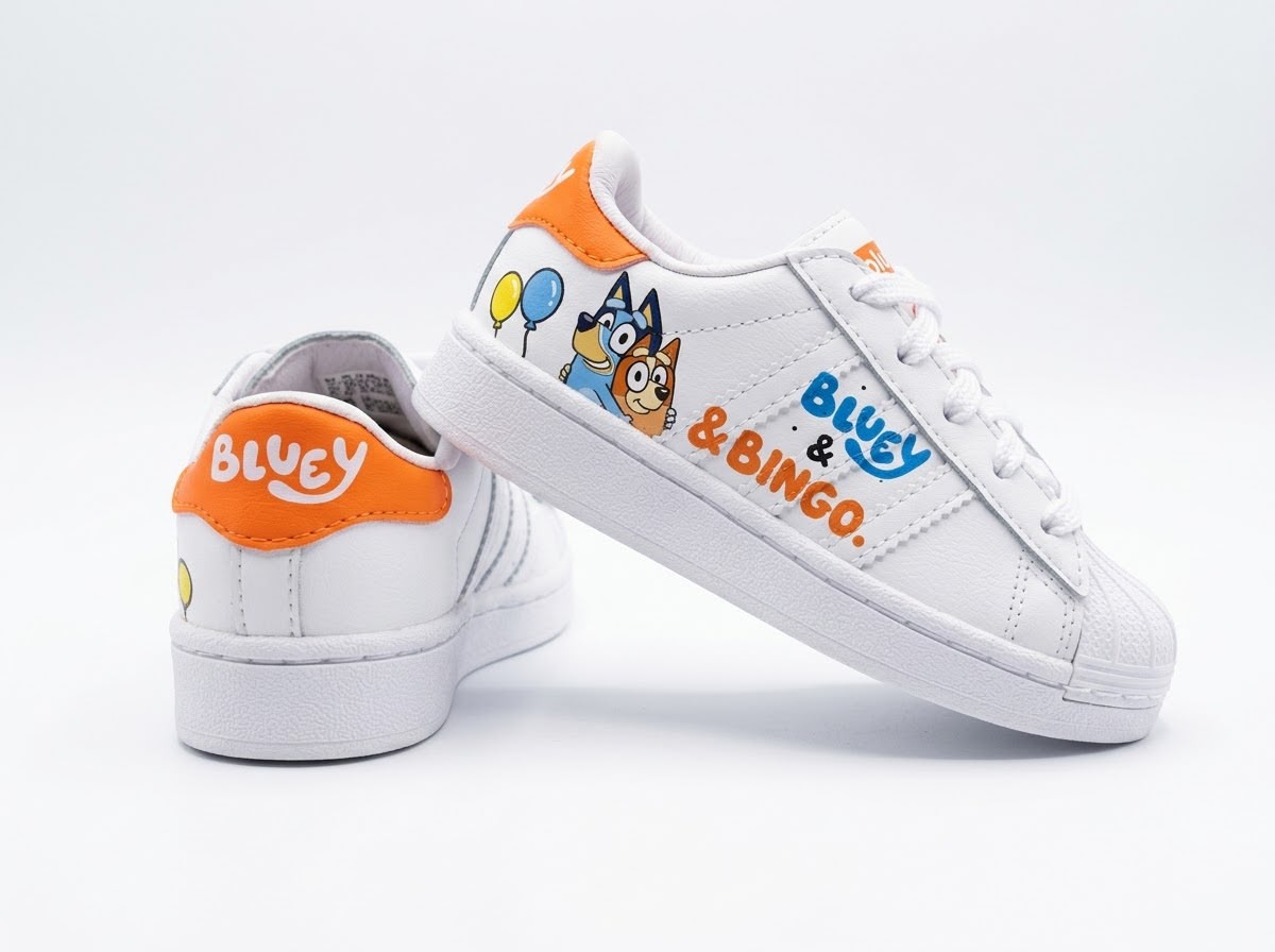 Superstar infantiles Bluey y Bingo blancos con detalles naranja