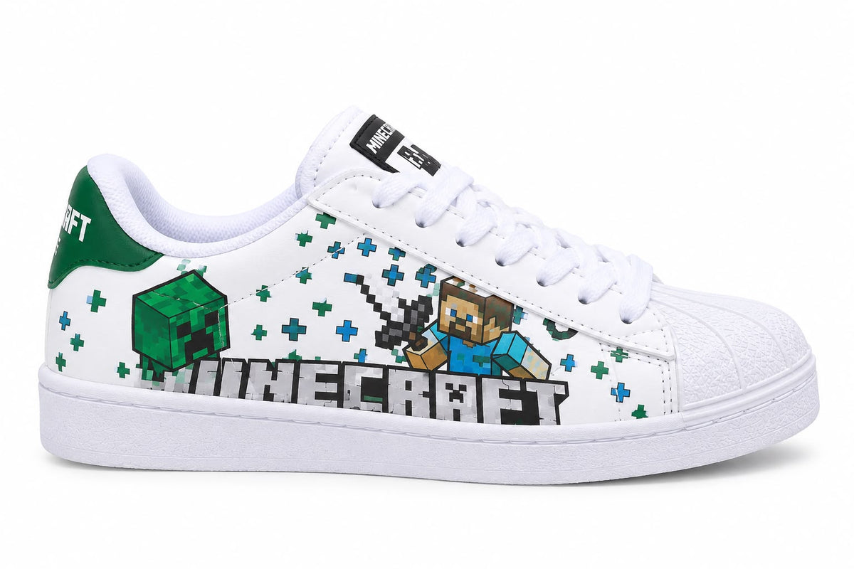 Superstar infantiles Minecraft blancos con detalles verdes