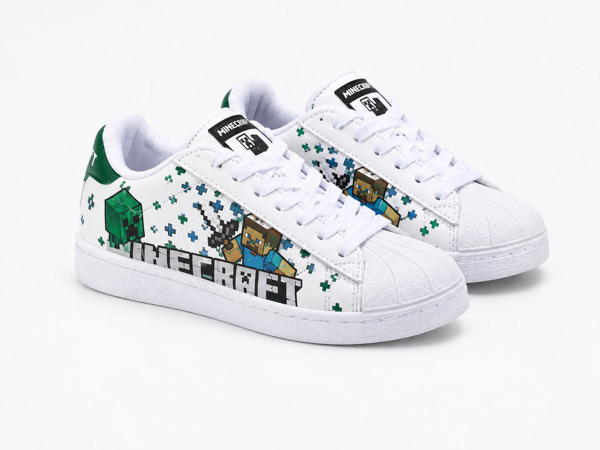 Superstar infantiles Minecraft blancos con detalles verdes