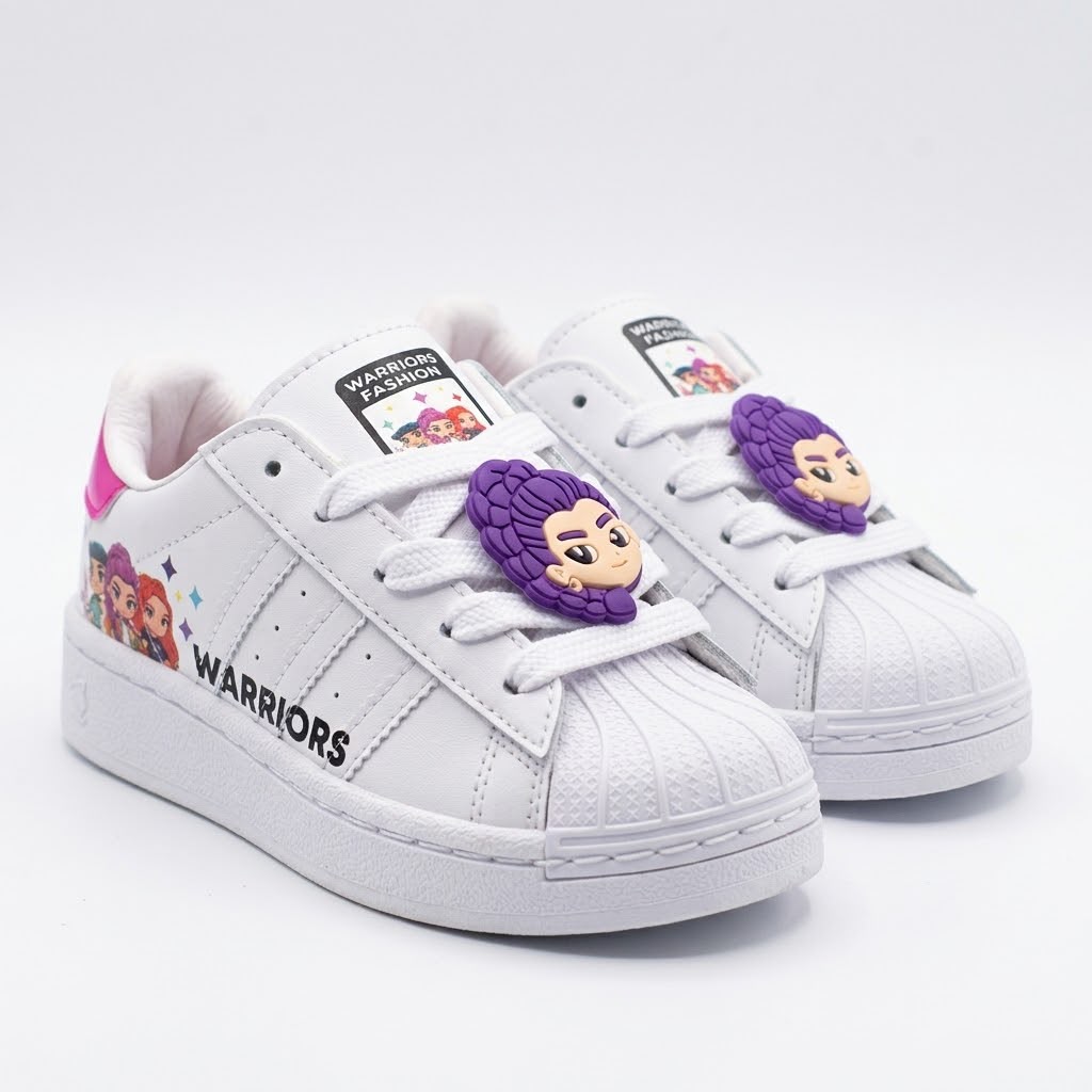 Superstar infantiles Warriors blancos con detalles fucsia
