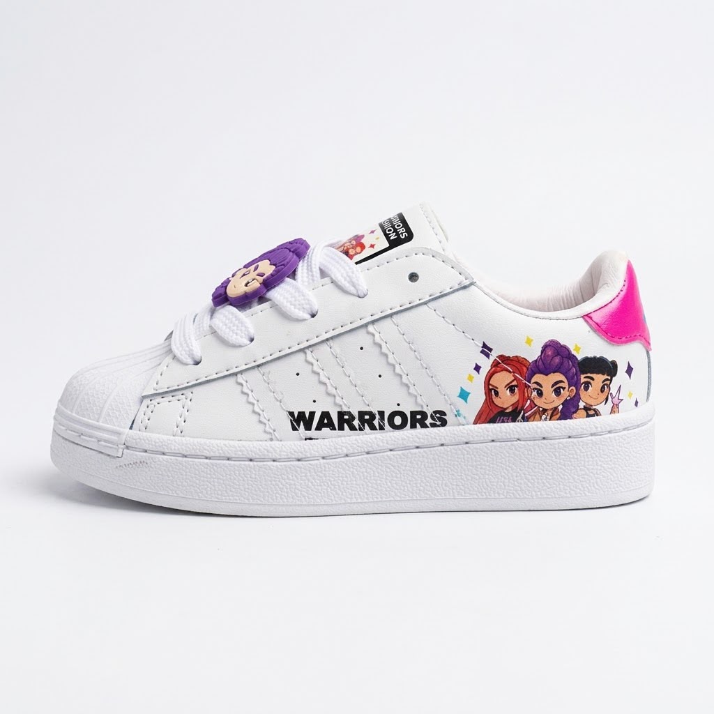 Superstar infantiles Warriors blancos con detalles fucsia