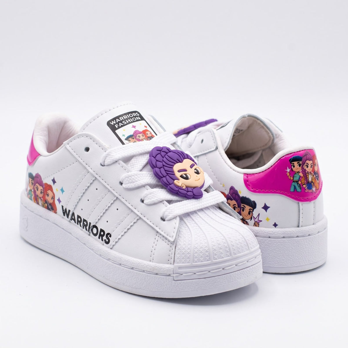 Superstar infantiles Warriors blancos con detalles fucsia